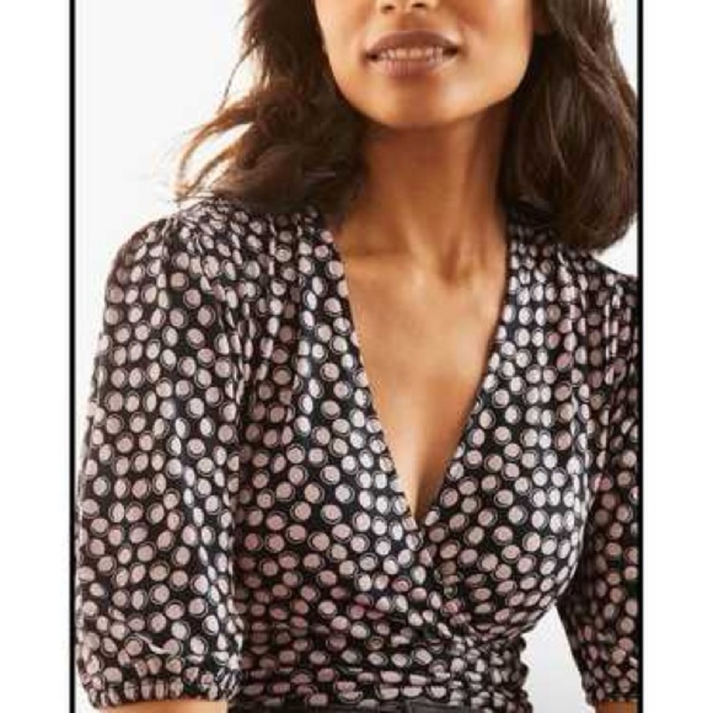 Boden Joanna Pink and Gray Polka Dot Wrap Top 4